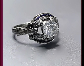 Antique Diamond Engagement Ring Vintage Diamond Engagement Ring with Old European Cut Diamond 18K White Gold Wedding Ring - ER 425M