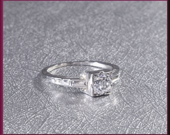 Antique Engagement Ring Art Deco Engagement Ring with Old European Cut Diamond 18K White Gold Wedding Ring - ER 632M