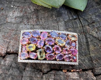 Vintage 18k Gold Multi Sapphire Diamond Pendant Necklace