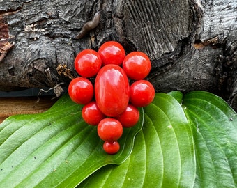 Victorian Coral Pin, Victorian Coral Brooch, Coral Cluster Pin, Coral Brooch