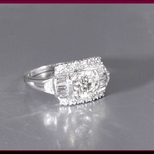 Art Deco Diamond Engagement Ring Antique Diamond Engagement Ring with Old European Cut Diamond Platinum Wedding Ring - ER 642M