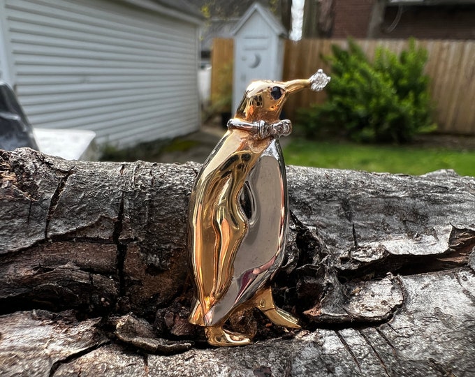 Gold Penguin Pin, Gold Penguin Brooch, Penguin Pin, Penguin Jewelry