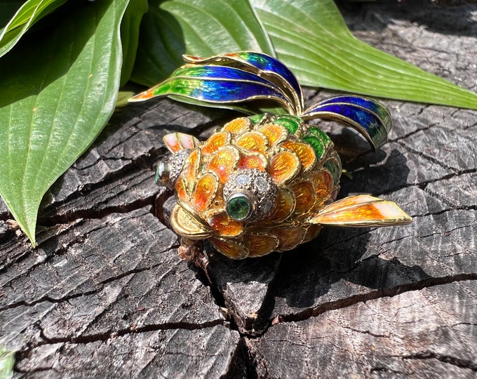Gold Fish Pin, Gold Fish Brooch, Enamel Fish, Enamel Fish Brooch