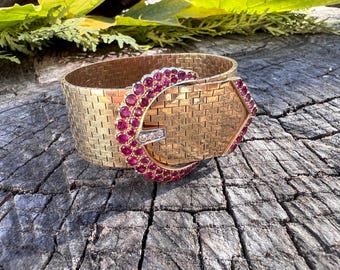 Gold Buckle Bracelet, Ruby Buckle Bracelet, Buckle Bracelet,