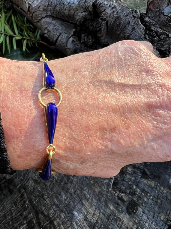 Blue Enamel Bracelet, Blue Enamel and Gold Bracel… - image 9