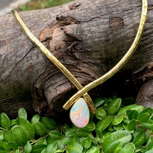 Gold and Opal Pendant, Opal Necklace, October Birthstone