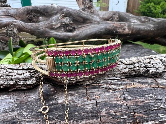 Ruby and Emerald Bangle, Wide Ruby Bangle, Wide E… - image 1
