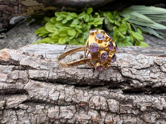 Vintage 18k Gold Amethyst Sputnik Cocktail Ring - image 9