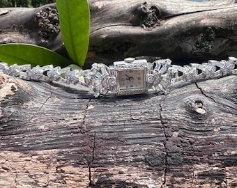Art Deco-horloge, Art Deco diamanten horloge, antiek horloge, antiek polshorloge, vintage horloge