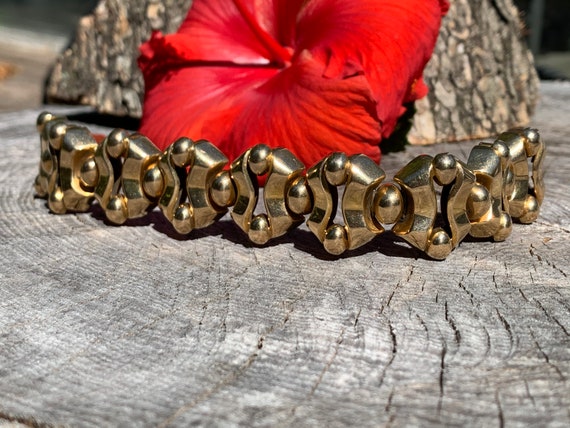 Wide Gold Bracelet, Retro Gold Wide Bracelet, Chun
