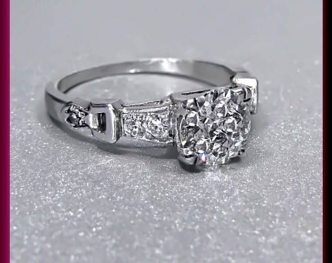Antique Diamond Engagement Ring Art Deco Diamond Engagement Ring with Old European Cut Diamond Platinum Wedding Ring - ER 453M