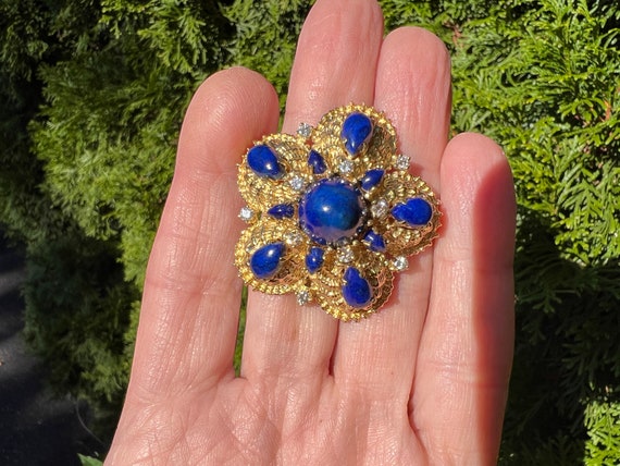 Lapis and Diamond Brooch, Gold and Lapis Brooch, … - image 9