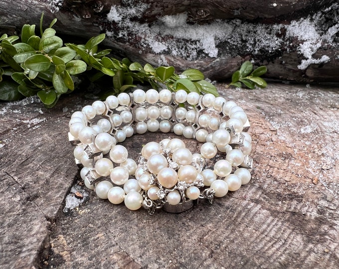 Pearl and Diamond Bracelet, Gold and Pearl Bracelet, Diamond Bracelet