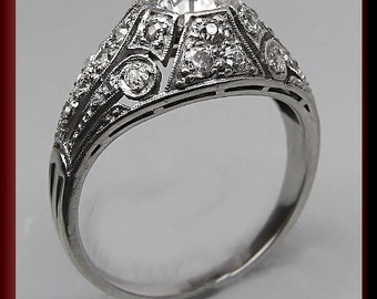 Antique Diamond Engagement Ring Art Deco Diamond Engagement Ring with Old European Cut Diamond Platinum Wedding Ring - ER 354s