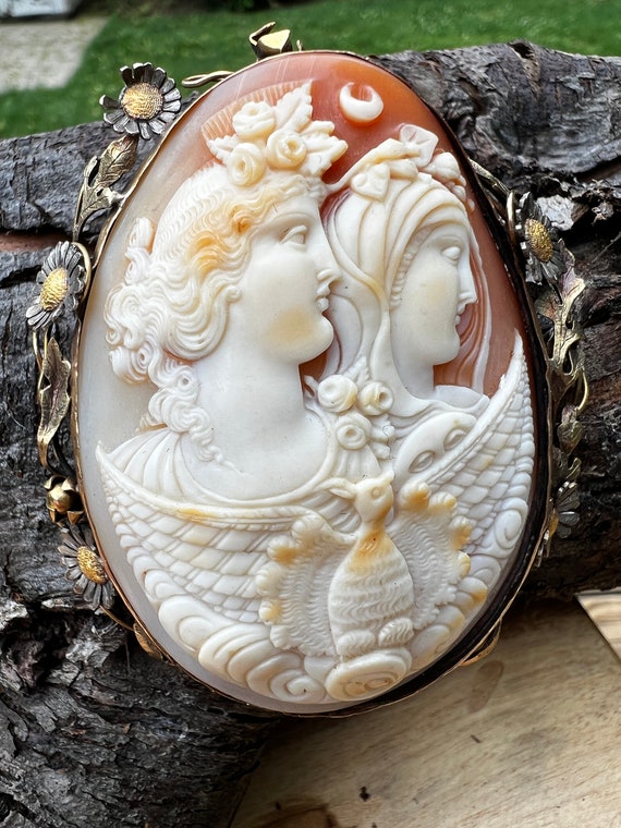 Double Face Cameo, Victorian Cameo, Conch Shell C… - image 4