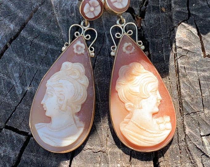 Gold Cameo Earring, Cameo Dangle Earrings