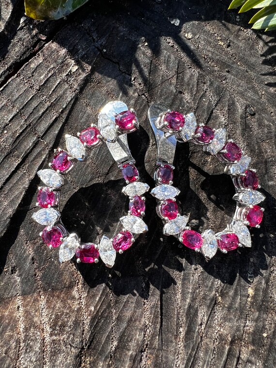 Gold Ruby Earrings, Ruby Drop Earrings, Ruby Diam… - image 4