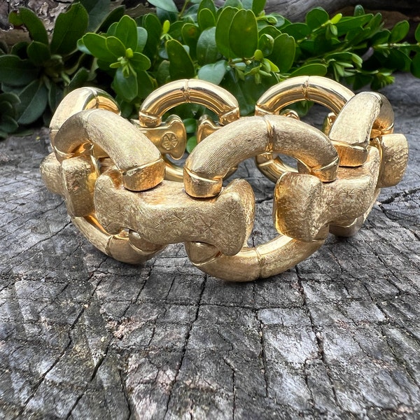 Wide Gold Bracelet, Chunky Wide Gold Bracelet, 1970s Gold Bracelet