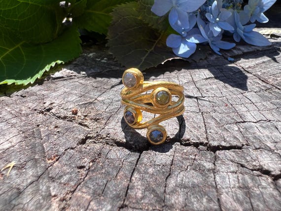 Rose Cut Black Diamond Ring: 24k Yellow Gold Cock… - image 5