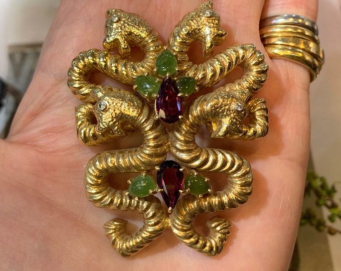 Gold SeaHorse Brooch, Seahorse Pendant Garnet SeaHorse Brooch, Pegasus Pendant, Jade SeaHorse