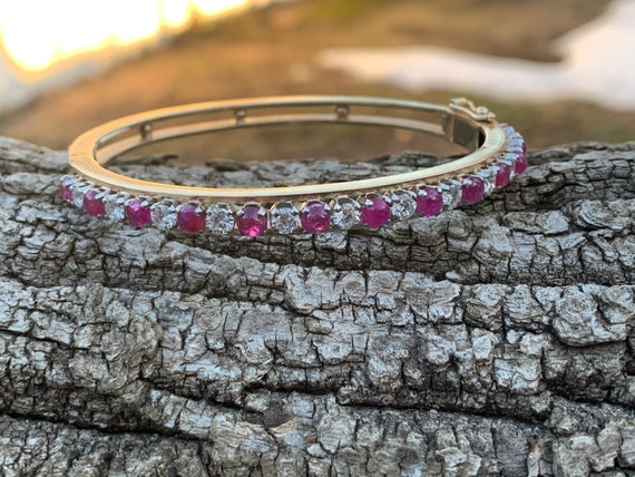 Ruby and Diamond Bangle, Ruby Bracelet, July Birt… - image 6