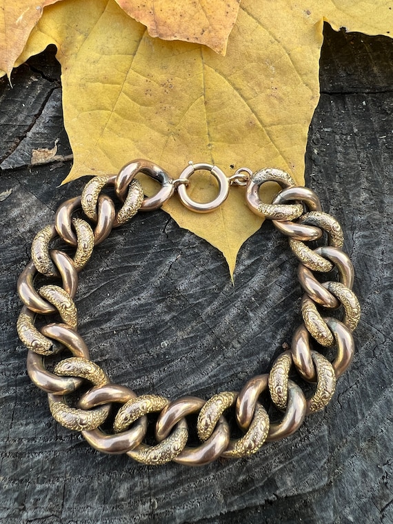Victorian Gold Bracelet, Chunky Wide Gold Bracele… - image 1