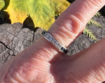 Art Deco Style Band, Sapphire and Diamond Eternity Band, Stacking Band, Deco Style Band, Sapphire Band Size 5
