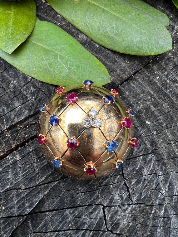 Ruby Dome Brooch, Sapphire Dome Pin, Sapphire and 