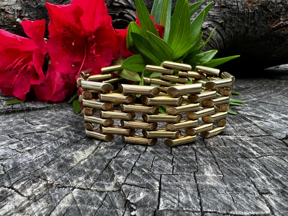Wide Gold Bracelet, Retro Gold Wide Bracelet, Chunky Gold Bracelet