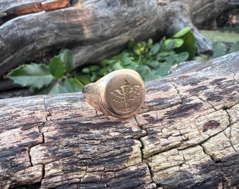 Deco Signet Ring, Military Aviation Crest  Ring, Antique Signet Ring