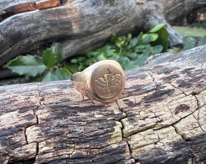Deco Signet Ring, Military Aviation Crest  Ring, Antique Signet Ring