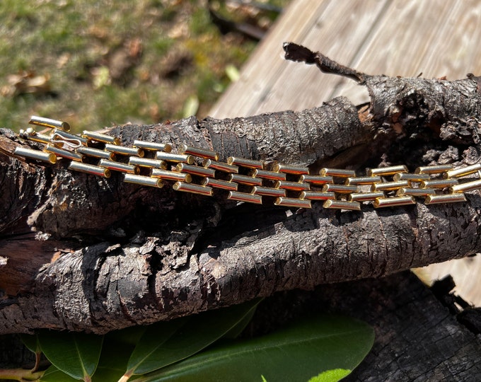 Wide Gold Bracelet, Retro Gold Wide Bracelet, Chunky Gold Bracelet
