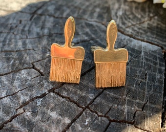 Paintbrush Cufflinks, Paint Brush Cufflinks, Gold Paint Brush, Yellow Gold Cufflinks, Gold Cufflinks, Men's Cufflinks, Grooms Gift