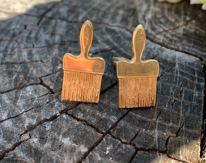 Paintbrush Cufflinks, Paint Brush Cufflinks, Gold Paint Brush, Yellow Gold Cufflinks, Gold Cufflinks, Men's Cufflinks, Grooms Gift