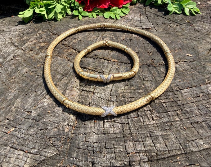 18K Yellow Gold Diamond "X" Choker and Bracelet Set
