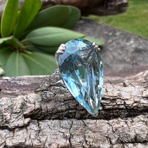 Aquamarine Ring, Aqua and Diamond Ring,  Aqua Statement Ring,