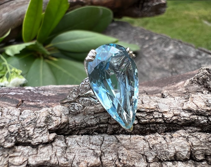 Aquamarine Ring, Aqua and Diamond Ring,  Aqua Statement Ring,