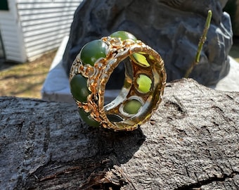 Wide Gold Jade Band, Jade Wedding Band, Wide Jade Band, Jade Eternity Band, Etruscan Style