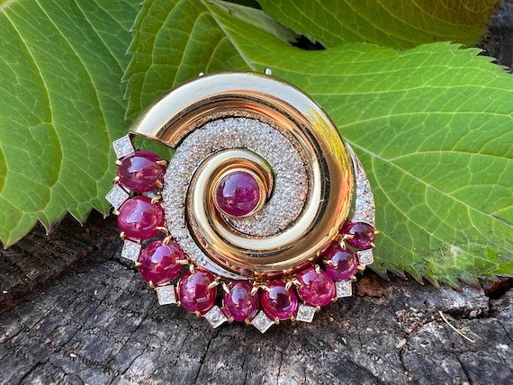 Retro Ruby Brooch, Retro Diamond Brooch, Ruby and… - image 1