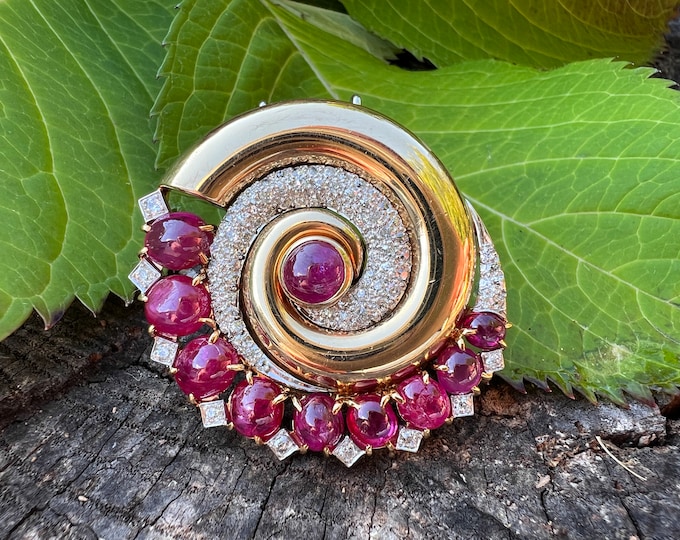 Retro Ruby Brooch, Retro Diamond Brooch, Ruby and Diamond Pin