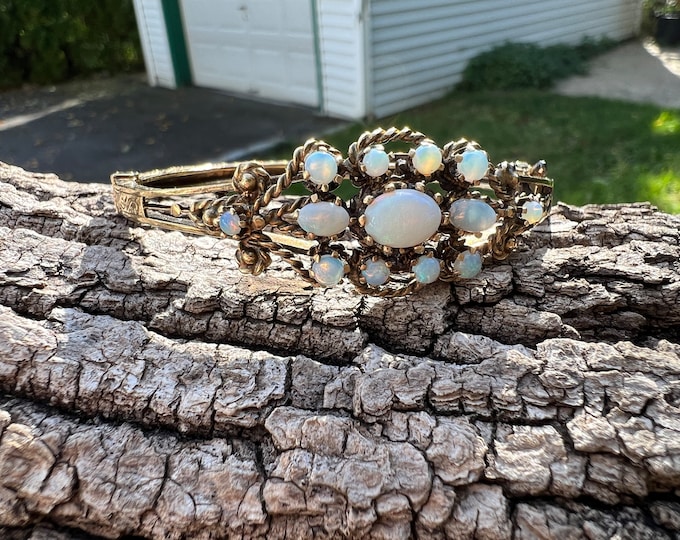Vintage Opal Bangle, Opal Bangle, Gold Opal Bangle