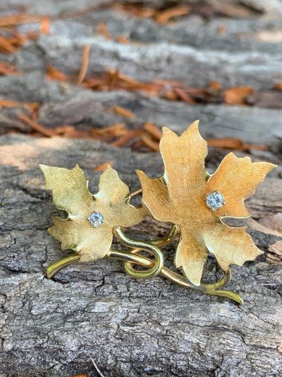 Maple Leaf Diamond Pendant, Gold Leaf Brooch, Map… - image 4