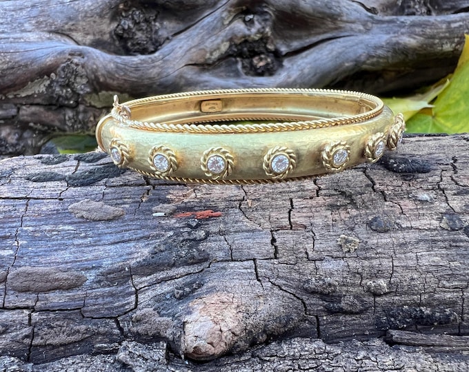 Gold Diamond Bangle, Vintage Diamond Bangle, Gold Diamond 18k Diamond Bangle