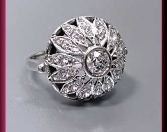 Antique Vintage 1960's Mod 14k White Gold Domed Diamond Cocktail Ring