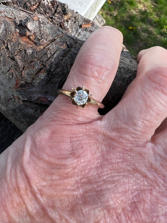 Victorian Engagement Ring, Yellow Gold Diamond En… - image 2