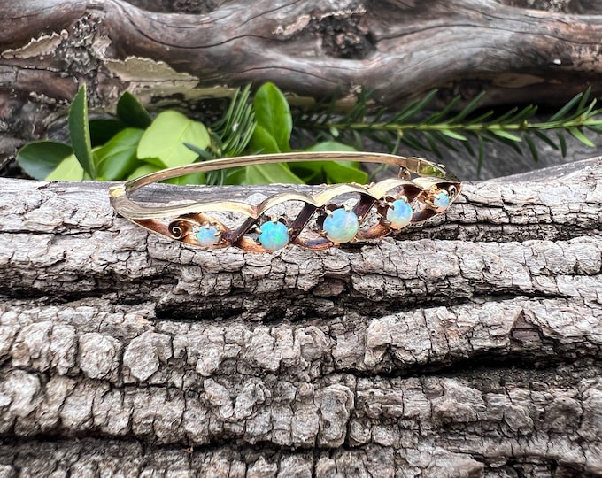 14K Gold Opal Bangle, Opal Bangle, Gold Opal Bangle, October Birthstone