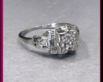 Antique Diamond Engagement Ring Art Deco Diamond Engagement Ring with Old European Cut Diamond 18K White Gold Wedding Ring  - ER 517S