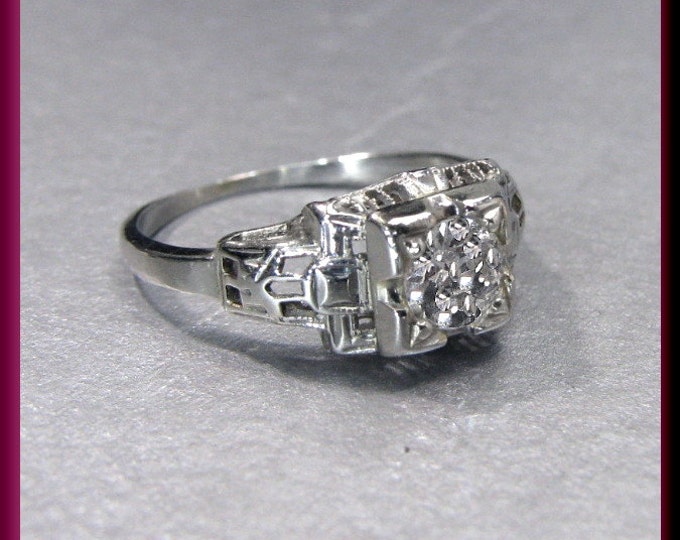 Antique Diamond Engagement Ring Art Deco Diamond Engagement Ring with Old European Cut Diamond 18K White Gold Wedding Ring  - ER 517S