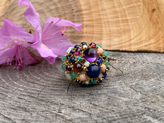 Tutti Frutti Ring, Mutli Gem Cocktail Ring, Amethy