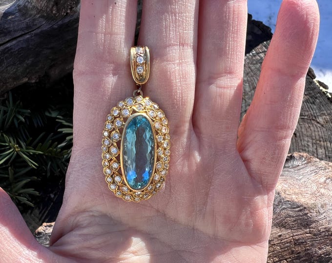 Aqua Pendant, Gold and Aqua Pendant, Aqua and Diamond Pendant, March Birthstone